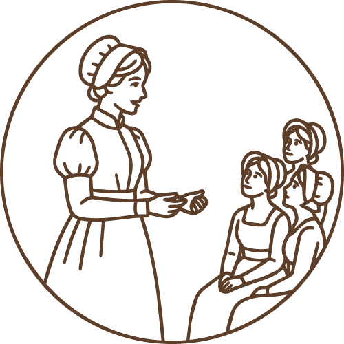 Emma Smith teaching a group of women